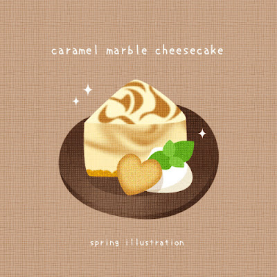 【キャラメルマーブルチーズケーキ】スイーツのおしゃれでシンプルかわいいイラスト