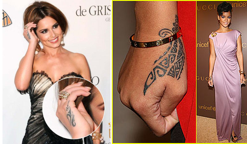 Cheryl Cole and Rihanna both sport Maori inspired hand tattoos