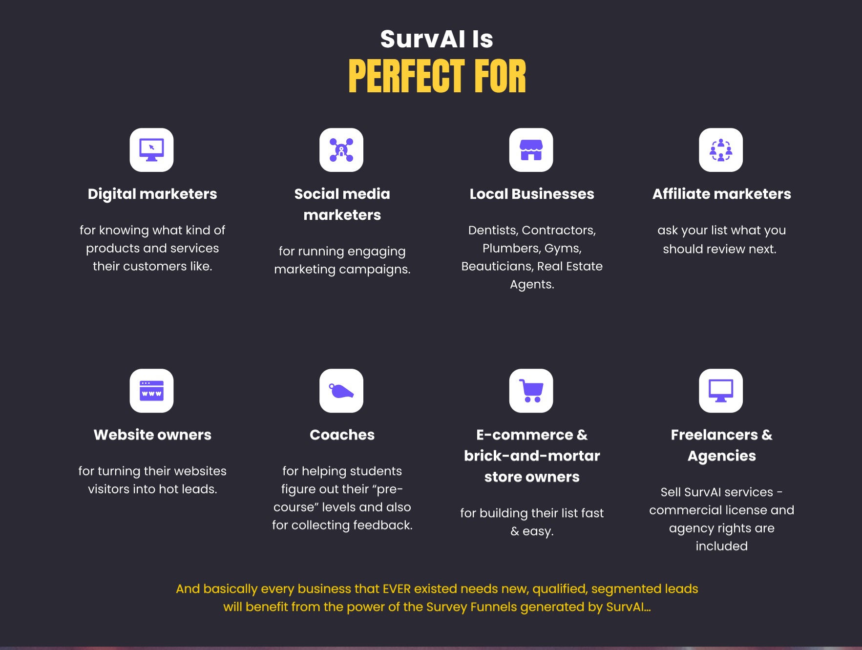 This App takes the difficulty out of creating survey funnels. No longer do you have to painstakingly build survey funnels from scratch.
