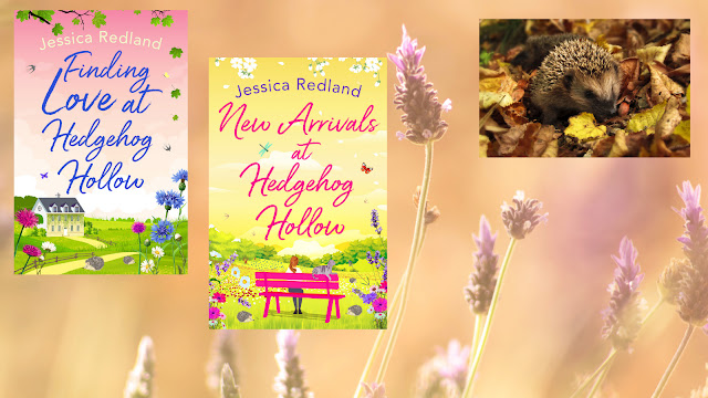 The Writer's Pet and the Hedgehog Hollow series by Jessica Redland. Both books pictured, along with a hedgehog