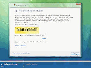 Windows Vista Installation - Vista Product Key