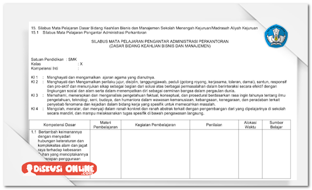 Kumpulan Silabus SMK Kelas X Lengkap Terbaru