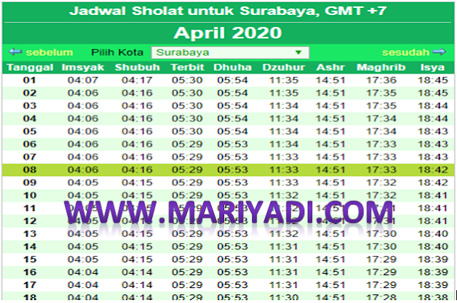 Jadwal Imsakiyah Ramadhan April 2020 Surabaya dan Sekitarnya