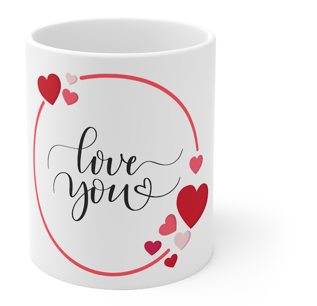 Valentine Ceramic Mug With Red Black Illustrated Love You Valentine Day Text