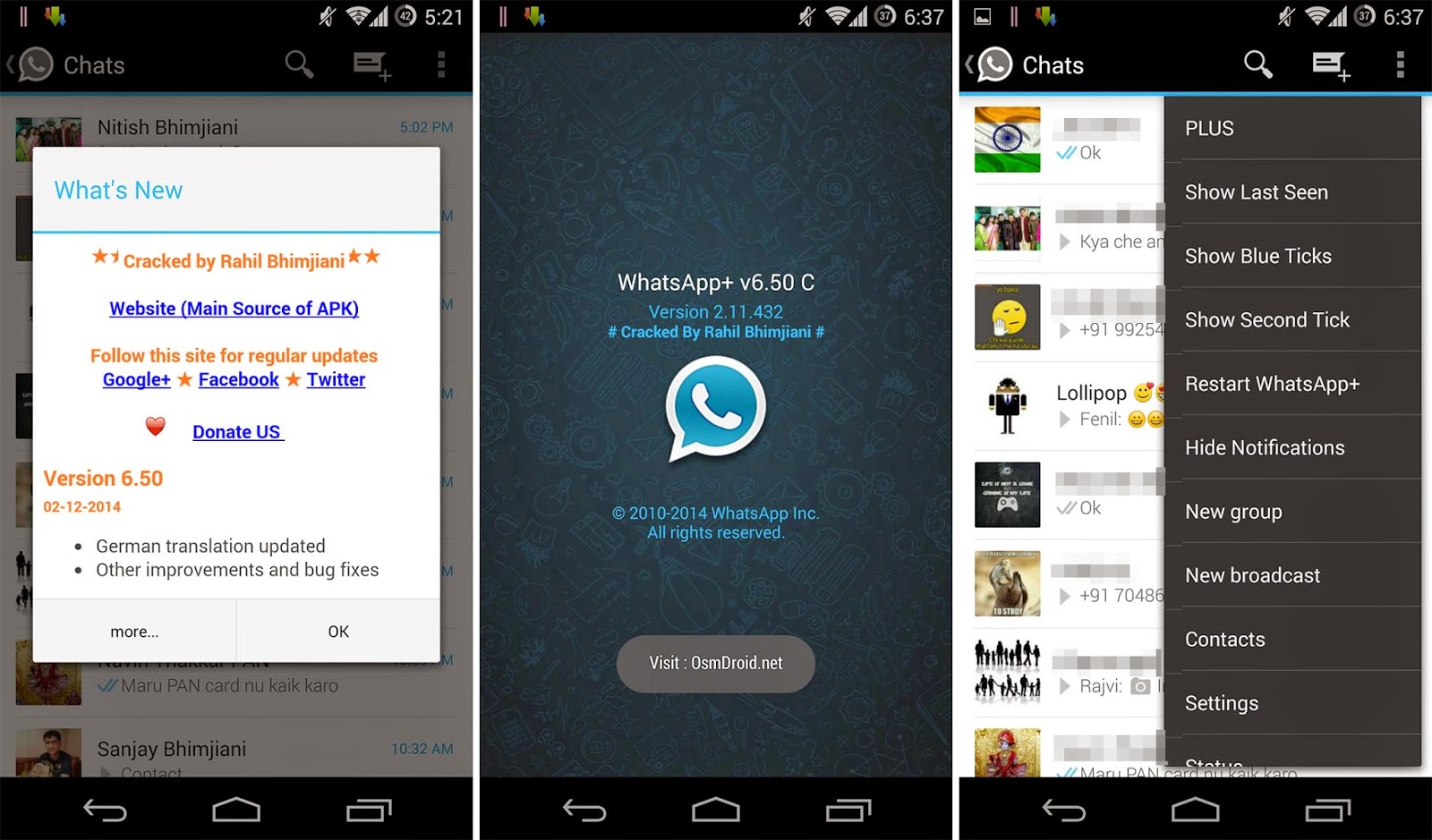 Whatsapp+Plus-6.50-Cracked Rahil Hide Last Seen Online Status Blue Double Ticks Patched Modded