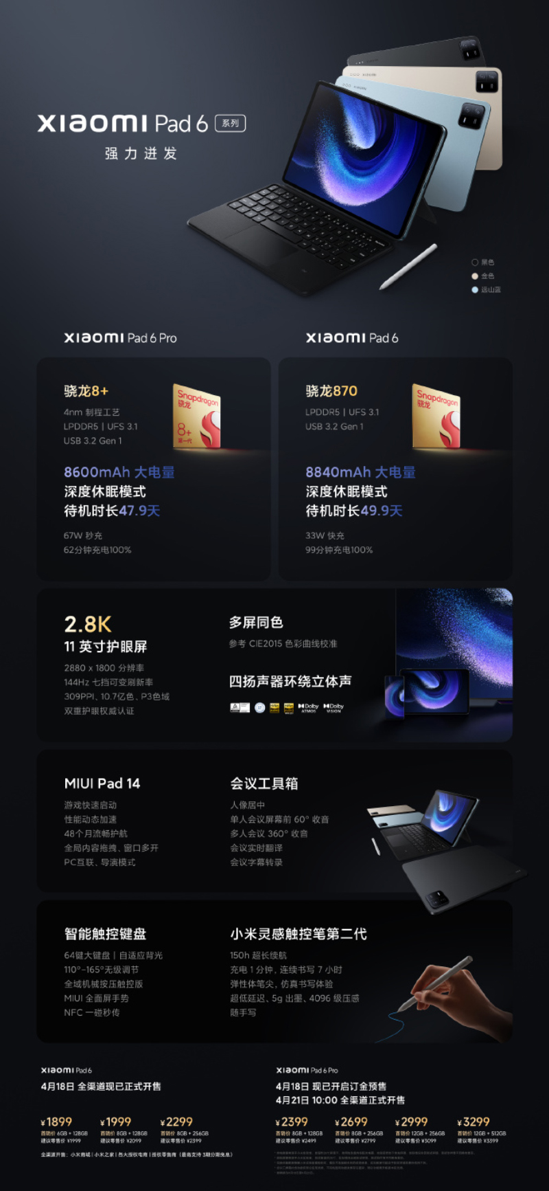 Xiaomi Pad 6, 6 Pro announced with SD870, SD8+G1 and up to 144Hz