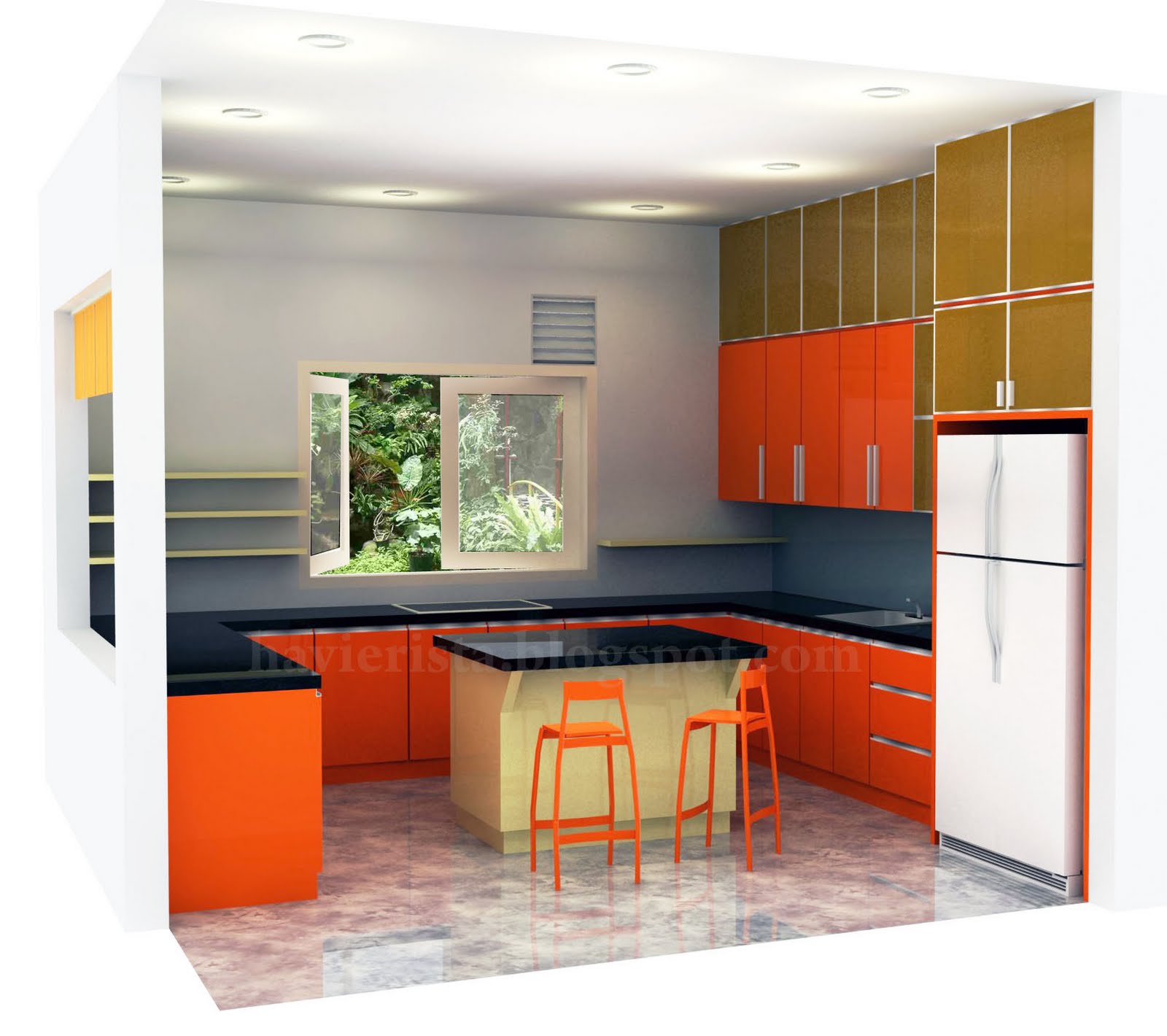 BLUE STRIPES: Cheerful Kitchen With Orange