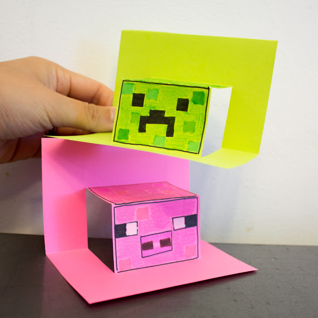 How to make a pop up Minecraft Pig and Creeper craft for kids