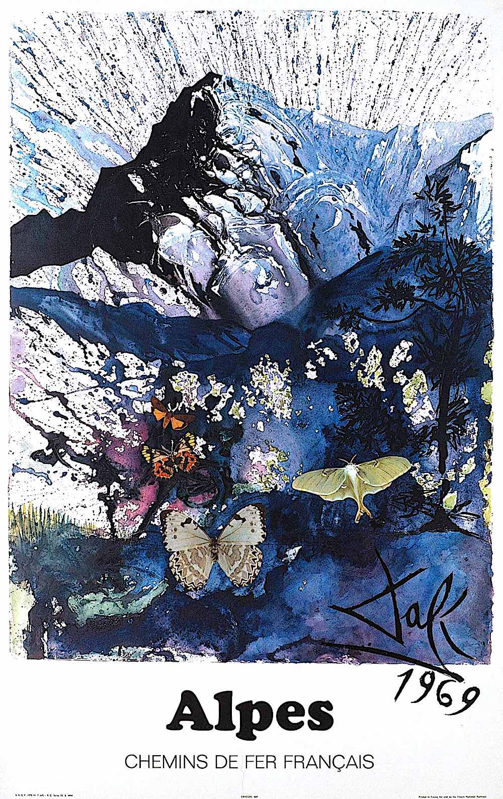 a travel poster by Salvador Dali 1969, Alpes