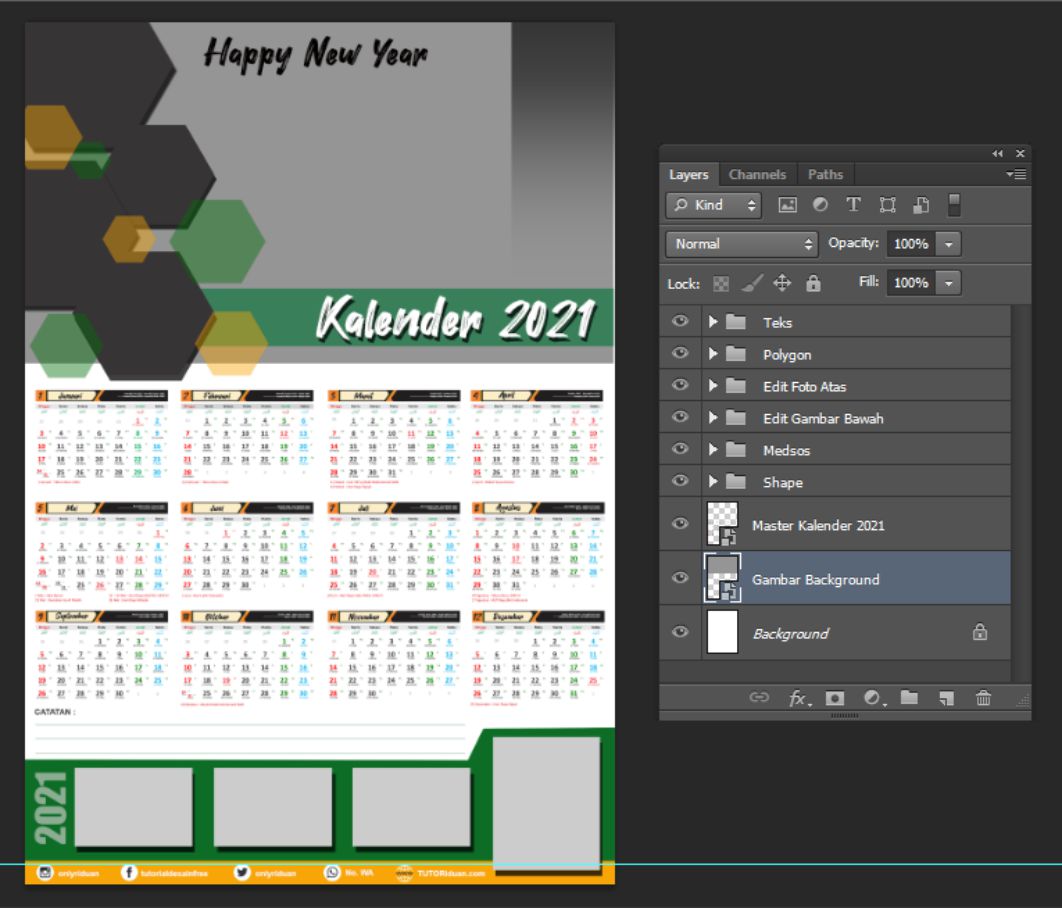  Desain  Kalender  Dinding 2021  Format 12 Bulan Photoshop 