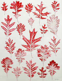 Oak Leaf shapes Monoprint by Jeanne Selep