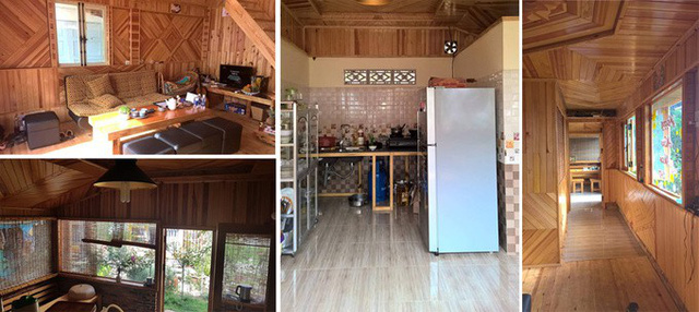 Nội thất có thiết kế giản dị với gỗ thông được xử lý để chống thấm nước. Riêng khu bếp được ốp lát gạch, giúp việc giữ gìn vệ sinh dễ dàng.