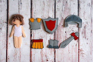 Armor of God set for Felt "paper" doll, Bible story, Knight dressing doll, Gift for a boy