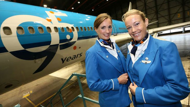KLM '95 Years Logo' and Flight Attendant
