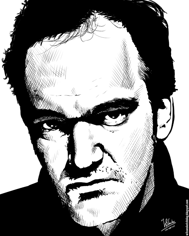 Ink drawing of Quentin Tarantino, using Krita 2.4.