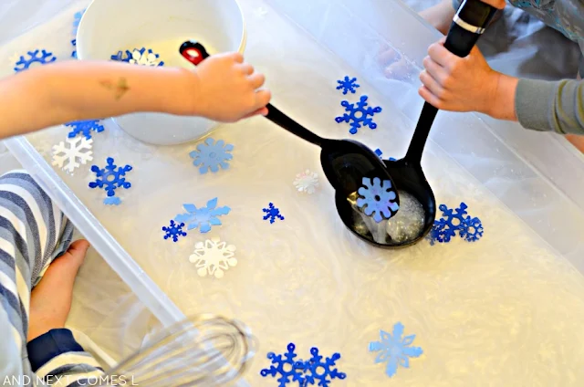 Snowflake sensory bin