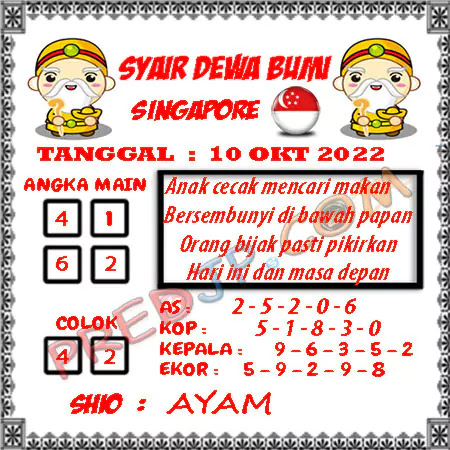 Prediksi Dewa Bumi Togel Singapura Senin 10 Oktober 2022