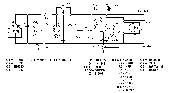 Simple 13.8V and 20A DC Power Supply Circuit Diagram