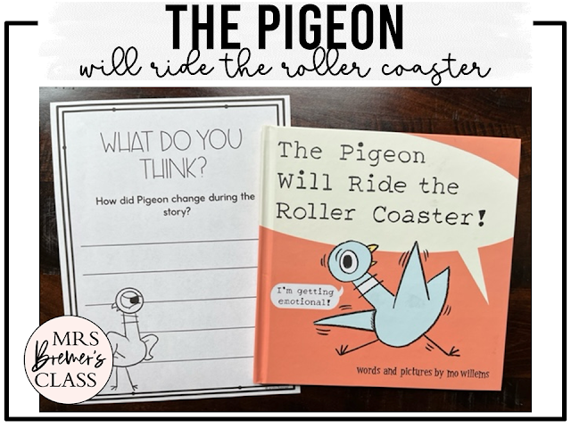 Pigeon Will Ride the Roller Coaster book activities unit with literacy printables, reading companion activities, lesson ideas, comprehension worksheets, and a craft for Kindergarten and First Grade