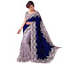 Blue and Silver Velvet and Net Saree