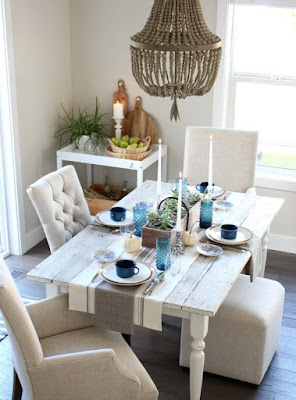 Upholstered dining room and white dining table