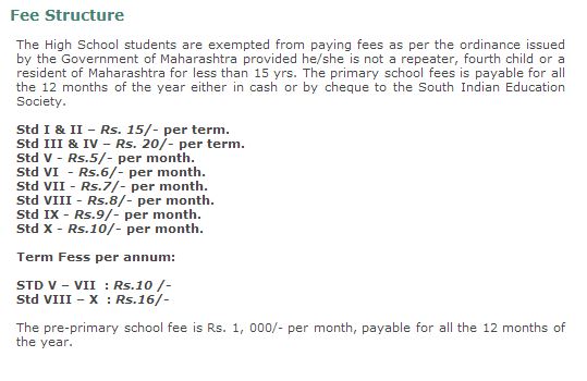 South Indian Education Fees Structure