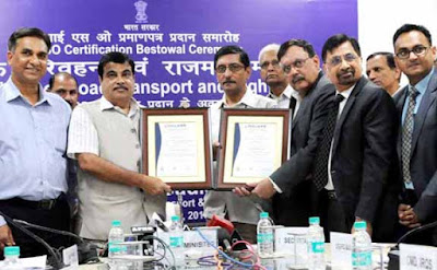 Nitin Gadkari, Road Transport Ministry, Ministry of Road Transport and Highways, ISO 9001:2008 certificate, New Delhi, Indian Register Quality Systems