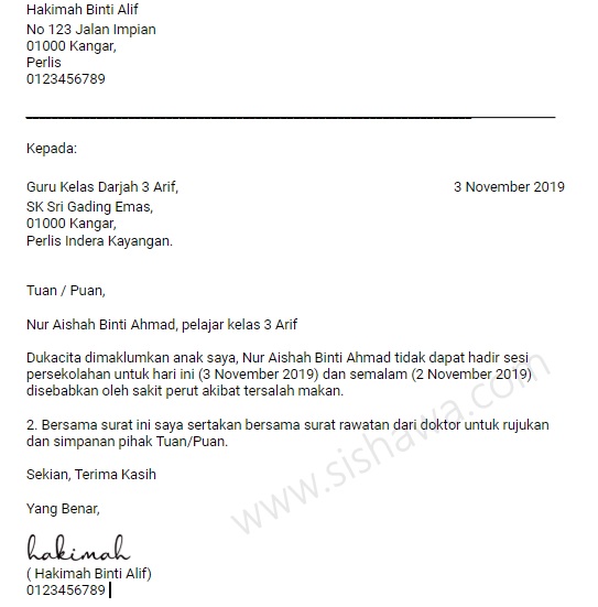 Contoh Surat Rasmi Tidak Hadir Ke Sekolah Kerana Kematian 