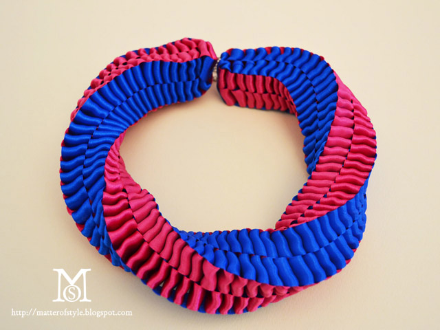 statement necklace diy, ribbon necklace diy, how to, jewelry making, how to, color block necklace, mobius necklace