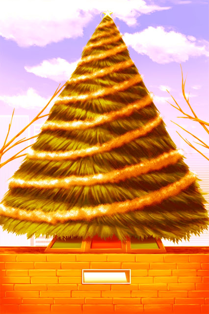 Big Christmas Tree Anime Background (sunset)