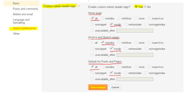 How to do On Page SEO For Blogger Blog - custom robot header tags