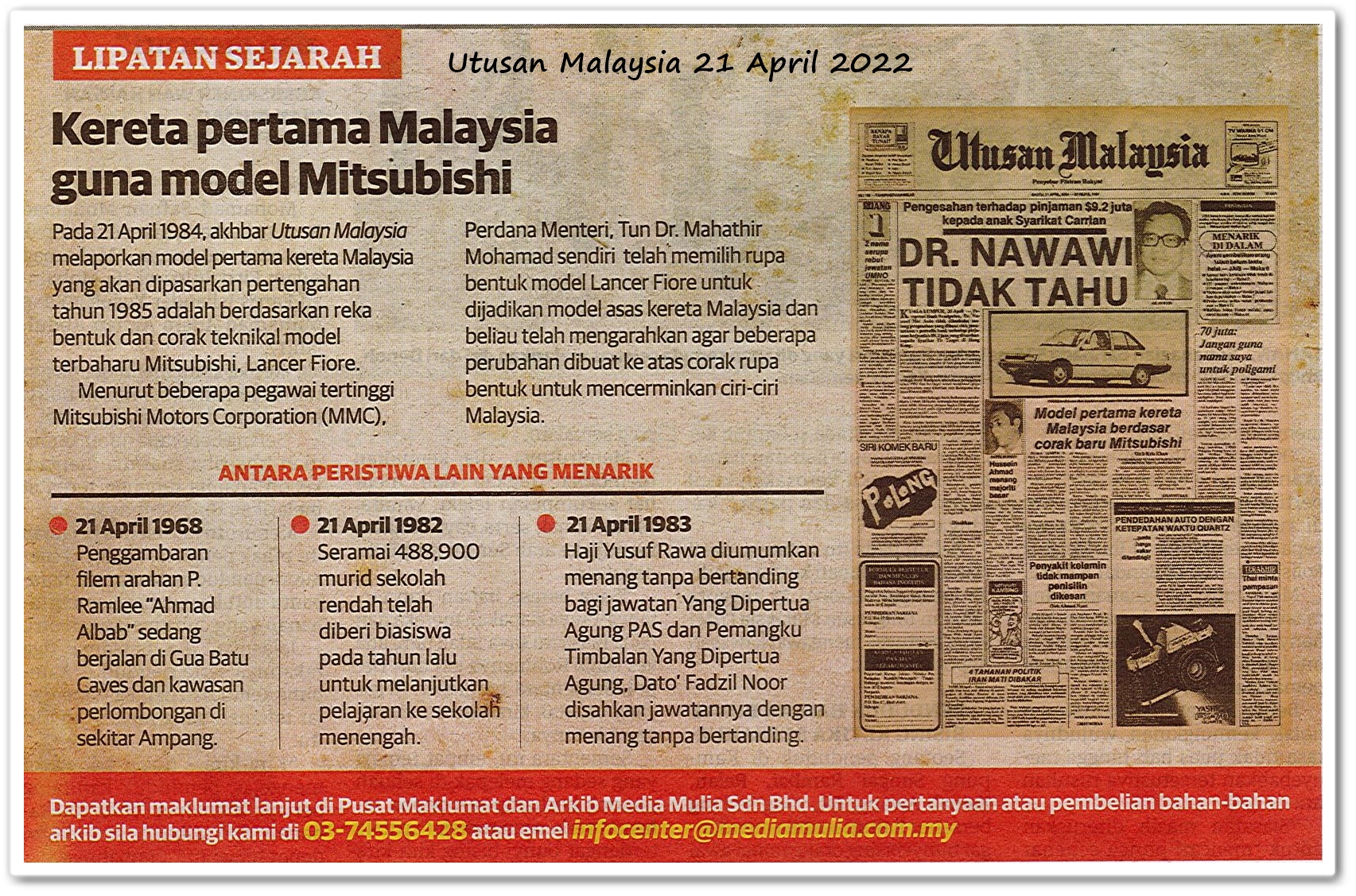 Lipatan sejarah 21 April - Keratan akhbar Utusan Malaysia 21 April 2022
