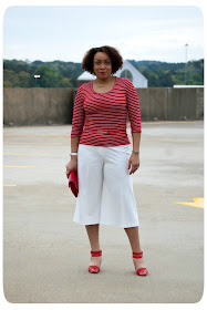 White Culottes & Red and White Nautical Striped Tee -- Erica B.'s - DIY Style!