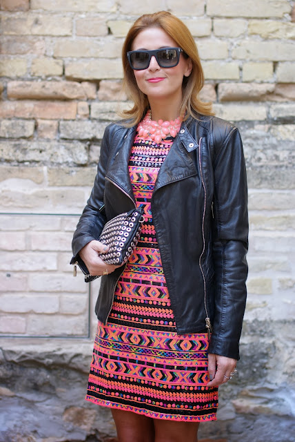 romwe sequin dress, leather motorcycle jacket, Dolce & Gabbana sunglasses, Fashion and Cookies, fashion blogger