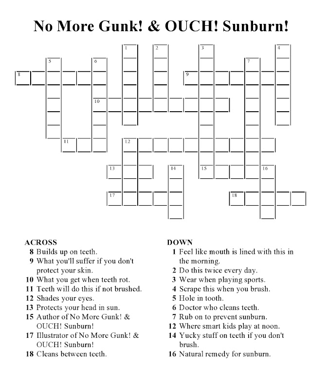 No More Gunk & OUCH! Sunburn Crossword Puzzle title=