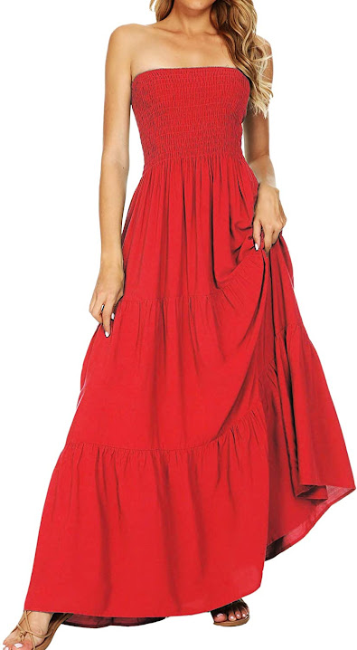 Red Strapless Maxi Dresses