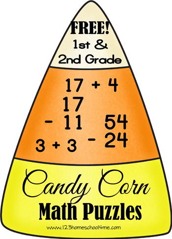 FREE Candy Corn Addition & Subtraction Puzzles for 1st & 2nd Grade. This is such a fun math game for kids; perfect fall educational game. SUCH FUN PRACTICE!