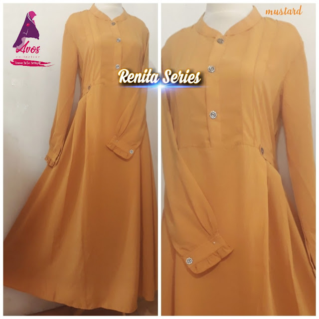 Gamis Renita series wolpeach warna mustard kancing depan