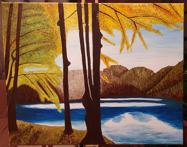 Peinture sur toile Masha Paysage lac montagnes et arbres