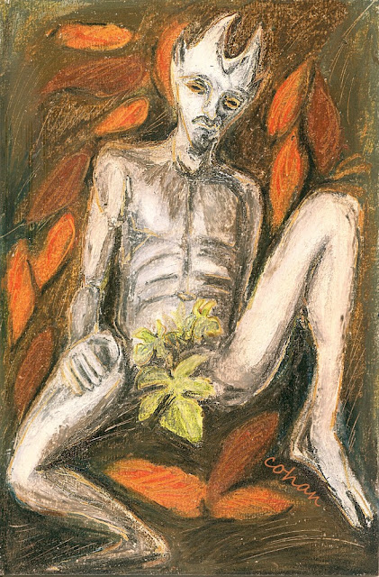 Horned God drawing, mixed media, cohanmagazine.blogspot.com