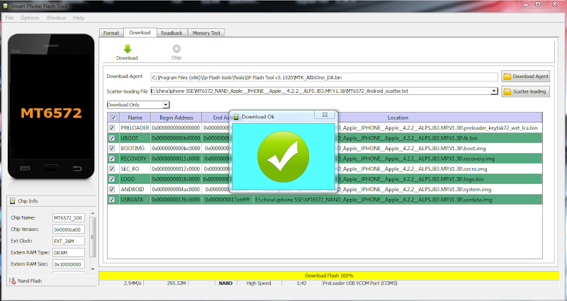 iphone 5SE MT6572 NAND keytak72_wet_lca rom flashtool ok 