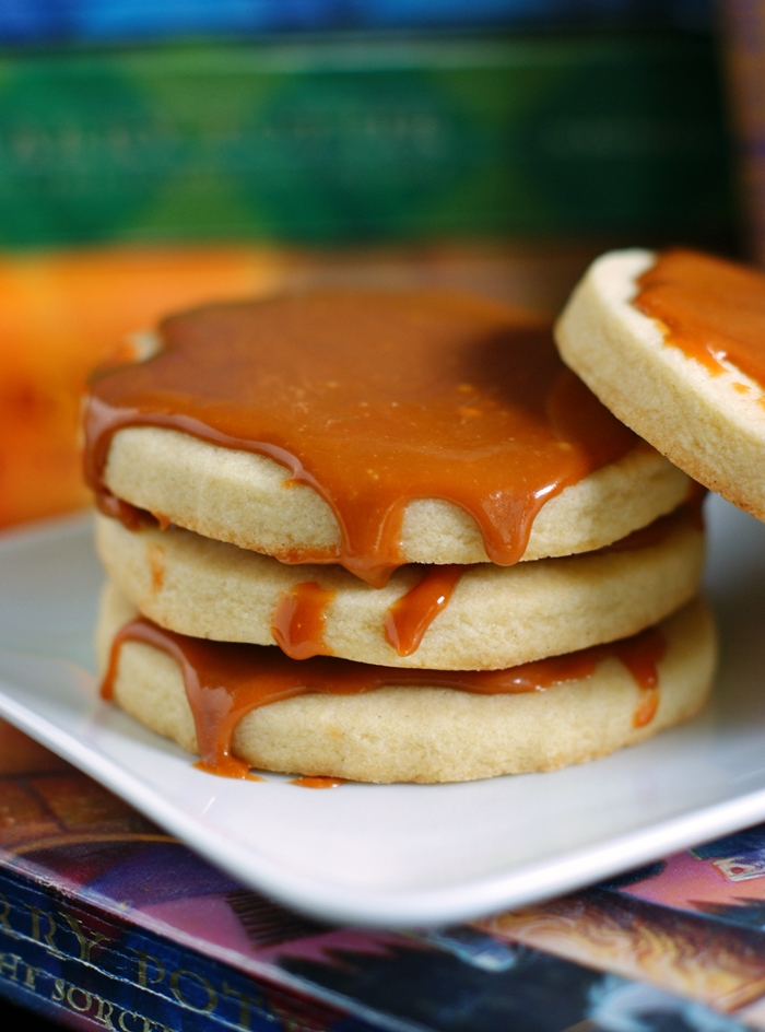 butterbeer cut-out sugar cookies with butterbeer glaze