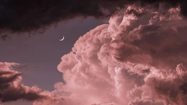 Pink, Sky, Clouds, Moon, Sunset