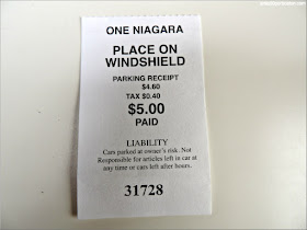 Recibo del Parking en las Cataratas del Niágara
