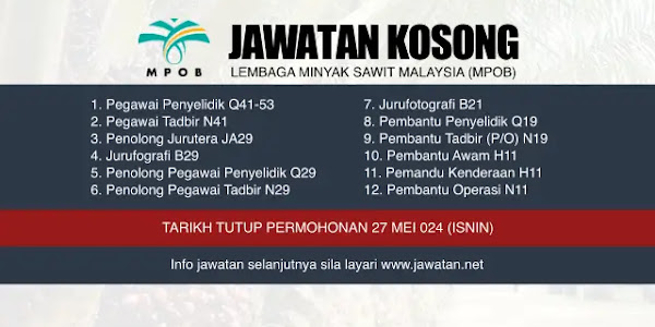 Jawatan Kosong MPOB — Mei 2024