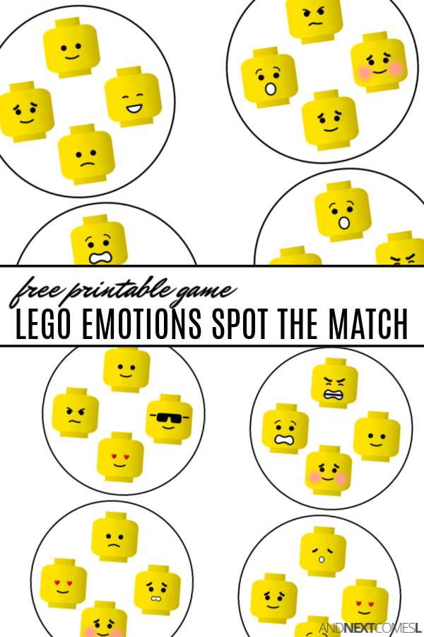 Free printable LEGO emotions spot the match game {free printable Spot It game}