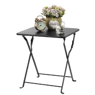 Finnhomy Small Square Folding Side End Table Sofa Table Tray Side Table Snack Table Metal Anti-Rusty Outdoor and Indoor Use for Little Stuff Multi-use Black