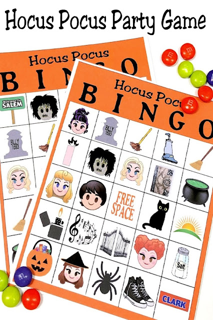 Play this Hocus Pocus bingo game at your Halloween party. This printable game is perfect for in-person parties or Zoom parties this Halloween.  And it's free with lots of other great Hocus Pocus party ideas. Grab it now!