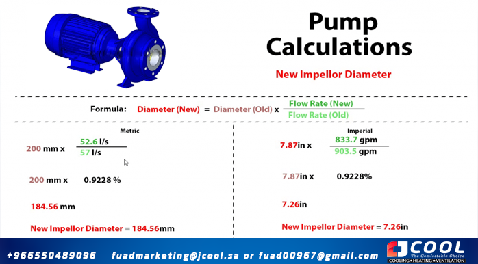 how to calculate the new pump impeller diameter to accommodate a change in flow