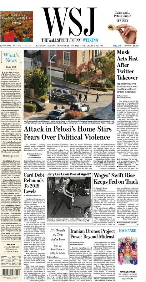 THE WALL STREET JOURNAL WEEKEND   Portada  Sábado y Domingo  29 y 30 de Octubre de 2022